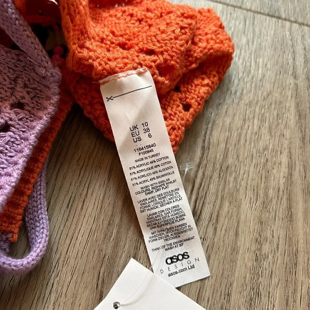 ASOS Colorblock Beaded Crochet Bralette Size 6 NWT - Picture 7 of 7